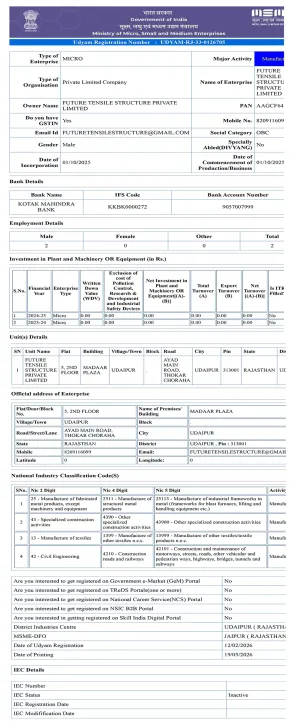 Udyam Registration Certificate