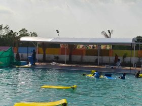 Arched White Tensile Membrane Canopy Structure Swimming Pool Side Manufacturers in Udaipur